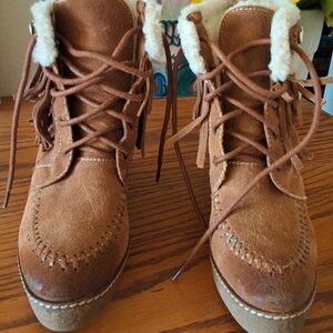 Sam Edelman Leather Fringe Studded Kemper Platform Boots